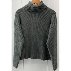 Marine Layer Isla Turtleneck Sweater Womens M Gray Ribbed Pullover Merino Blend